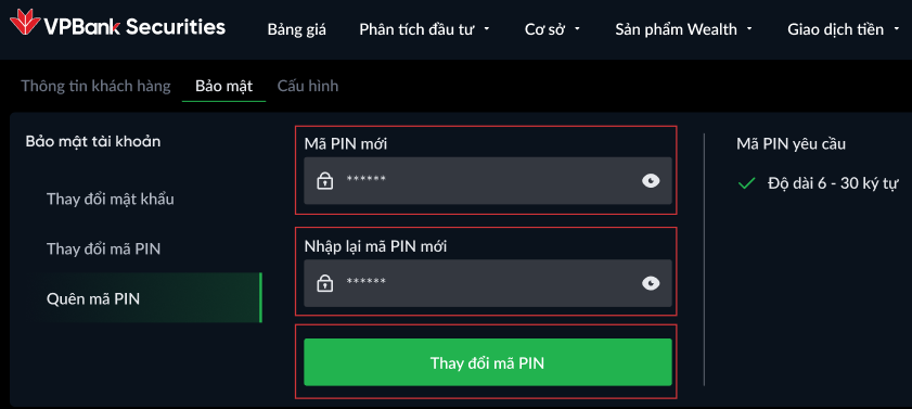 Nhập mã PIN mới