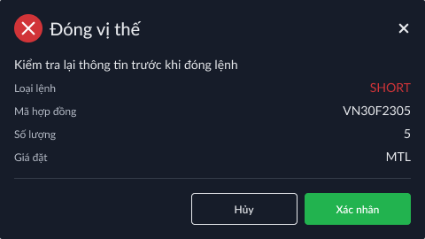 Xác nhận đóng vị thế