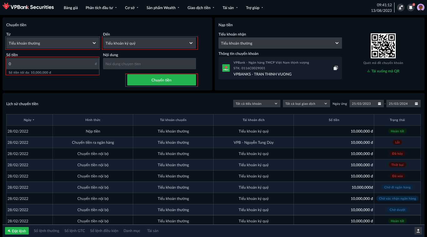 Màn hình Chuyển tiền