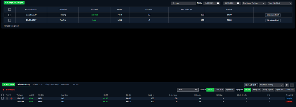 Giao diện Xác nhận lệnh