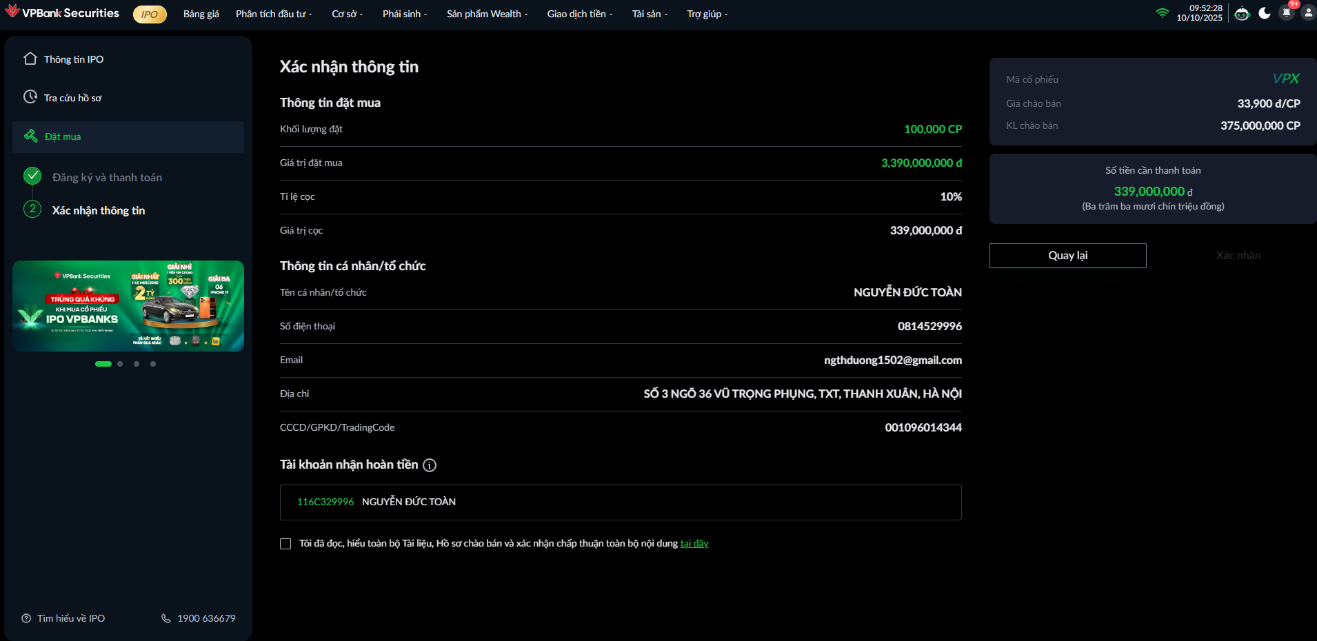 Xác nhận thông tin