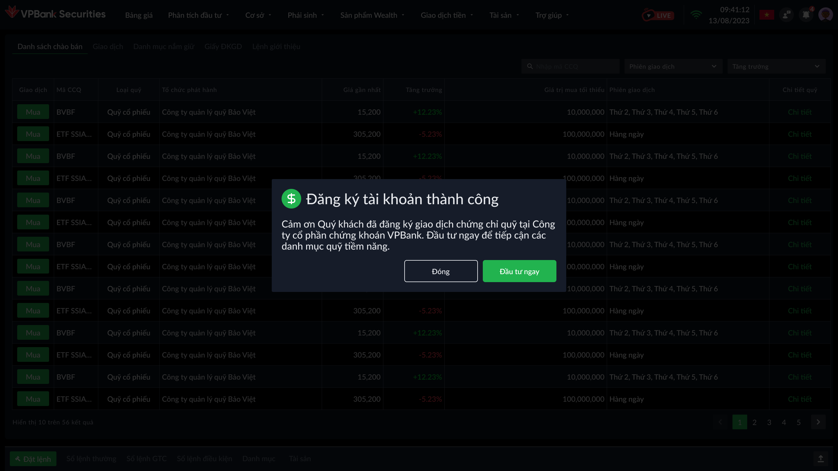 Mở tài khoản thành công