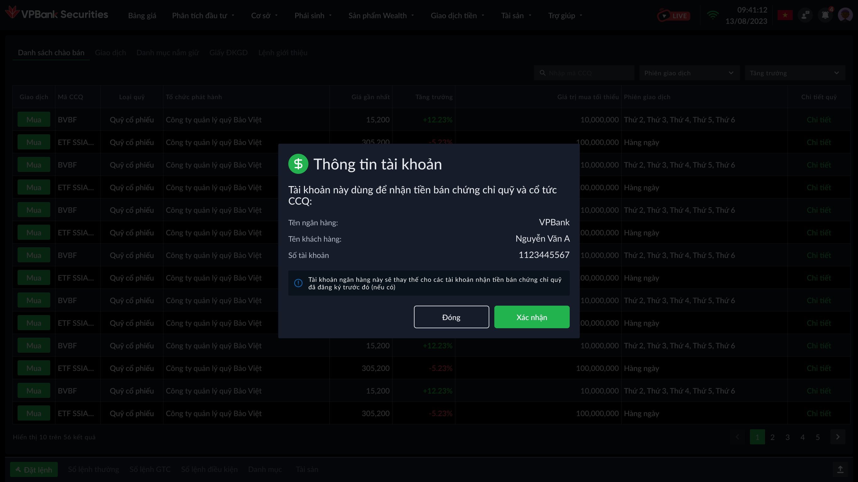 Thông tin tài khoản CCQ