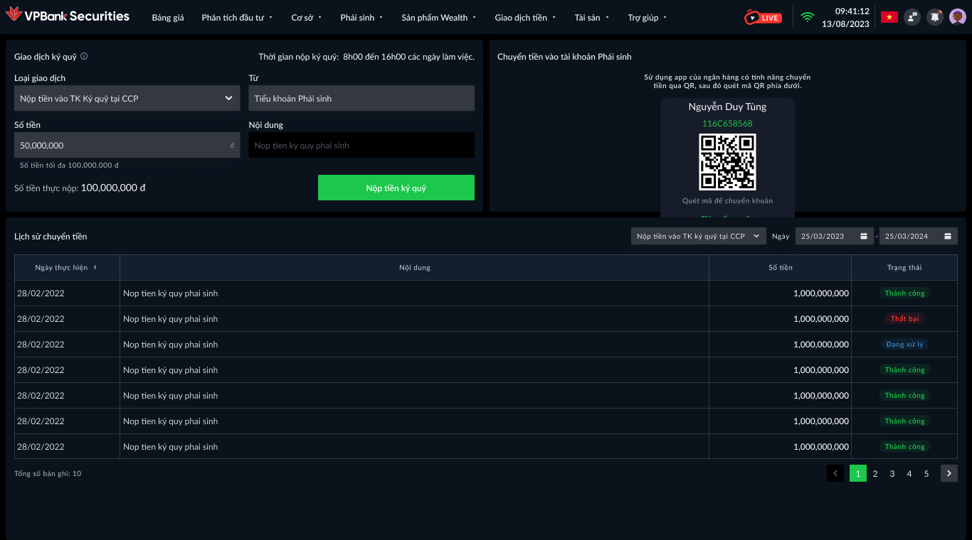 Nộp tiền Ký quỹ