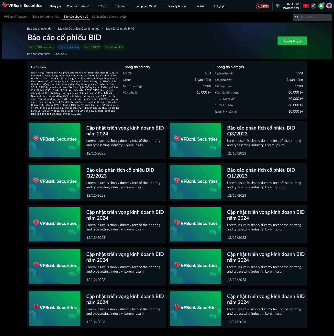 Báo cáo cổ phiếu BID